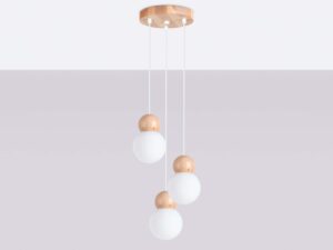 miniaturka Lampa wisząca PEKTO 3P biała i drewniana skandynawska