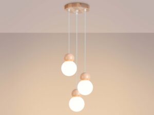 miniaturka Lampa wisząca PEKTO 3P biała i drewniana skandynawska