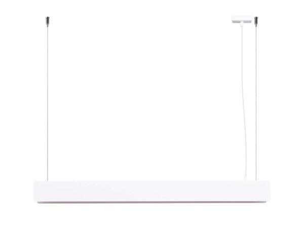 Biała lampa wisząca liniowa LED na linkach stalowych