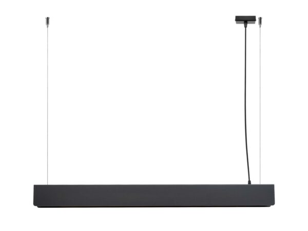 Czarna lampa wisząca liniowa LED na linkach stalowych