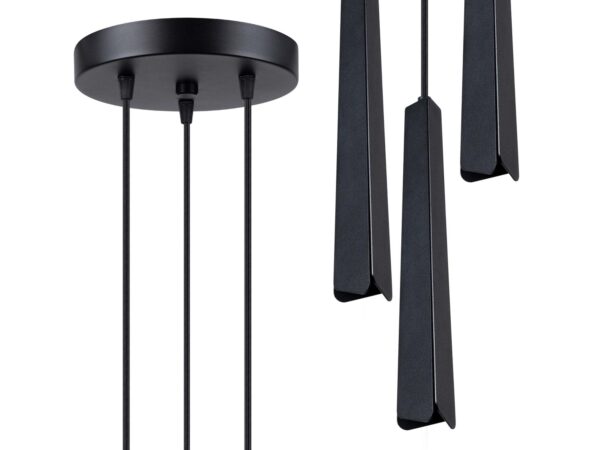 Trzypunktowa lampa wisząca czarna z okrągłym mocowaniem i kloszami