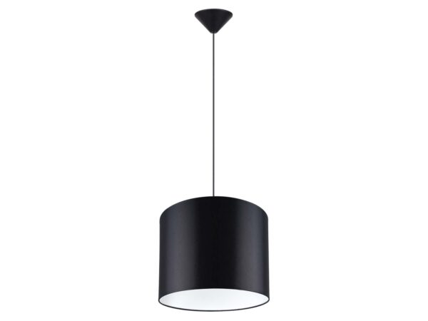 Lampa wisząca z czarnym abażurem cylindrycznym pełna sylwetka