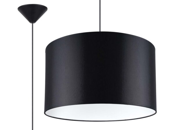 Duży czarny abażur cylindryczny ze stożkowym mocowaniem sufitowym