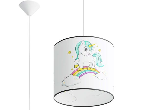 Lampa wisząca dziecięca z abażurem z jednorożcem i tęczą