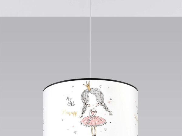 Biała lampa wisząca z księżniczką na szarym tle