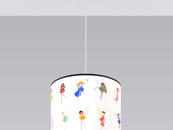 Biała lampa wisząca z wróżkami na szarym tle