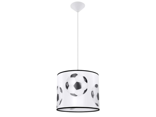 Lampa wisząca dziecięca z piłkami nożnymi pełna sylwetka na białym tle