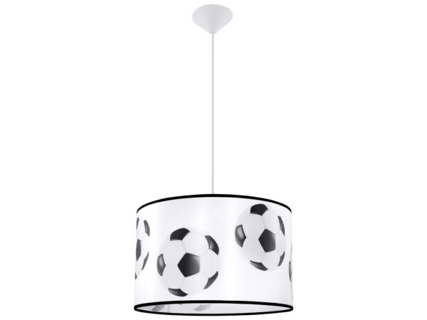 Lampa wisząca z piłkami nożnymi duża pełna sylwetka na białym tle