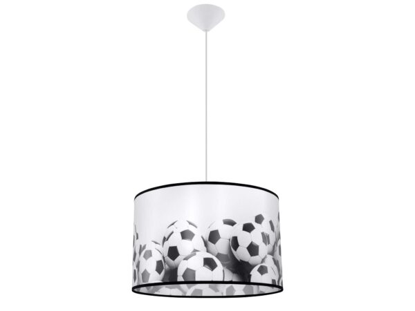 Lampa wisząca z piłkami nożnymi duża pełna sylwetka na białym tle
