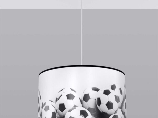 Biała lampa z motywem piłek duża czterdzieści centymetrów na szarym tle