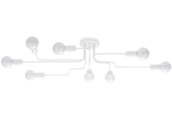 Lampa sufitowa biała ośmiopunktowa z ramionami pełna sylwetka