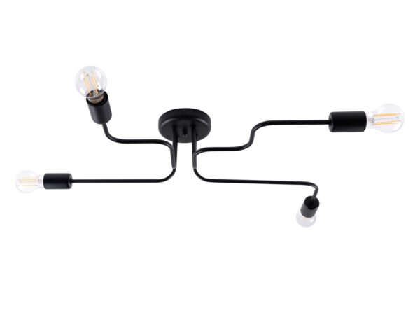 Lampa sufitowa czarna czteropunktowa z żarówkami LED filament packshot