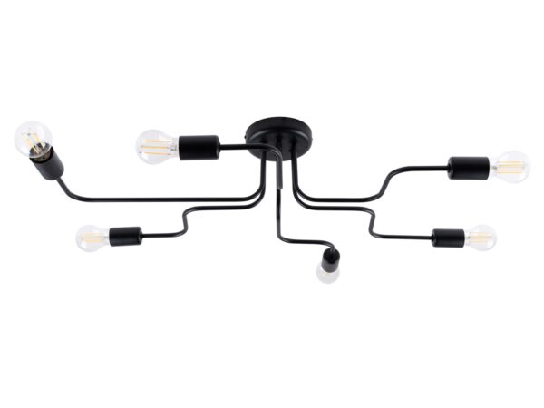Lampa sufitowa czarna sześciopunktowa z żarówkami LED filament packshot