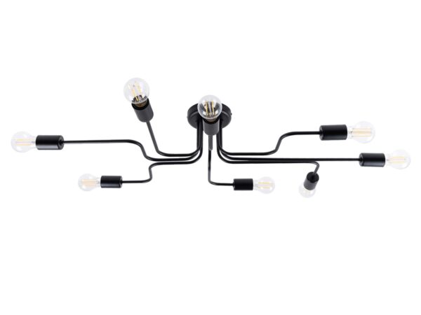 Lampa sufitowa czarna ośmiopunktowa z żarówkami LED filament packshot