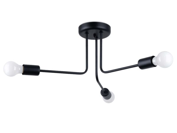 Lampa sufitowa czarna trzypunktowa z białymi żarówkami packshot