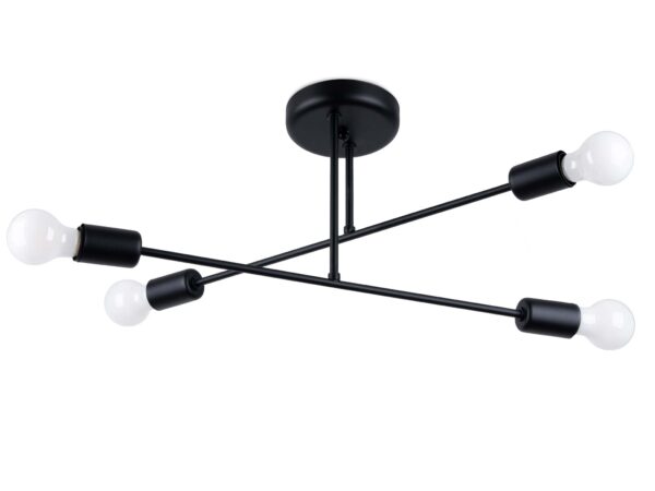 Industrialna lampa sufitowa z czterema prostymi ramionami na białym tle