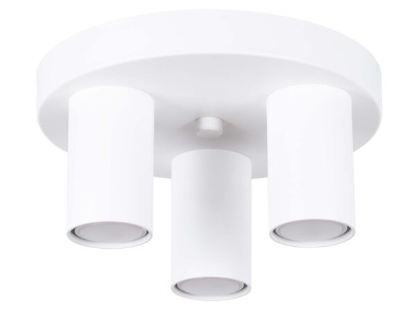 Biała lampa sufitowa potrójna z cylindrycznymi kloszami