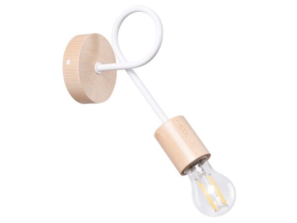 Kinkiet ścienny biały z drewnianymi elementami i żarówką Edison