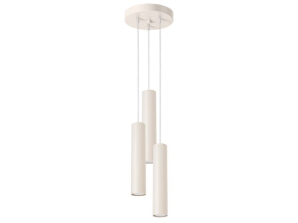 Biała lampa wisząca sufitowa z trzema cylindrycznymi kloszami