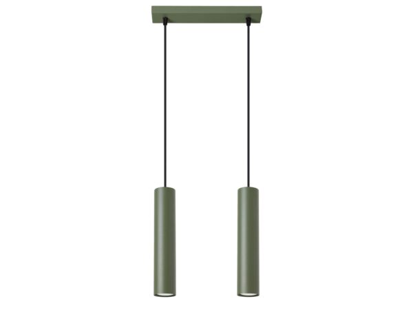 Lampa wisząca podwójna oliwkowa z cylindrycznymi kloszami