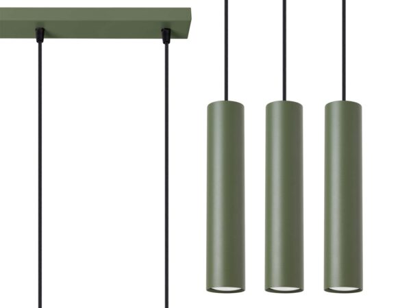 Potrójna lampa wisząca zielona z cylindrycznymi kloszami