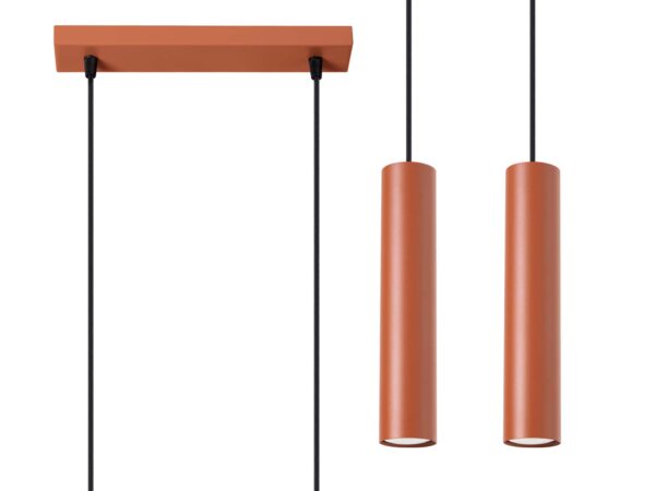 Lampa wisząca potrójna ceglasta z cylindrycznymi kloszami