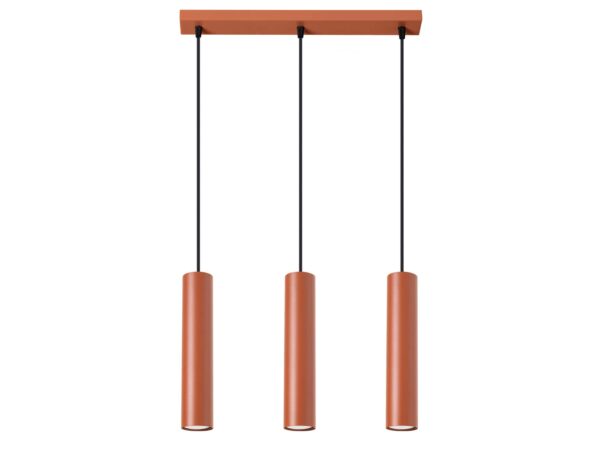 Lampa wisząca potrójna ceglasta z cylindrycznymi kloszami