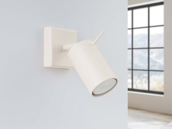 Biały kinkiet regulowany z metalowym kloszem cylindrycznym