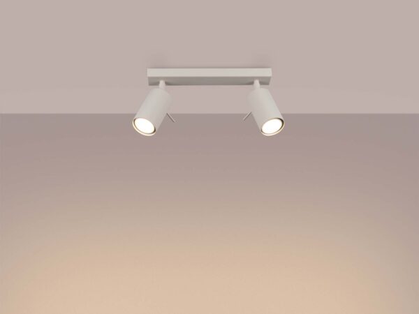 Biała lampa sufitowa z dwoma regulowanymi reflektorami