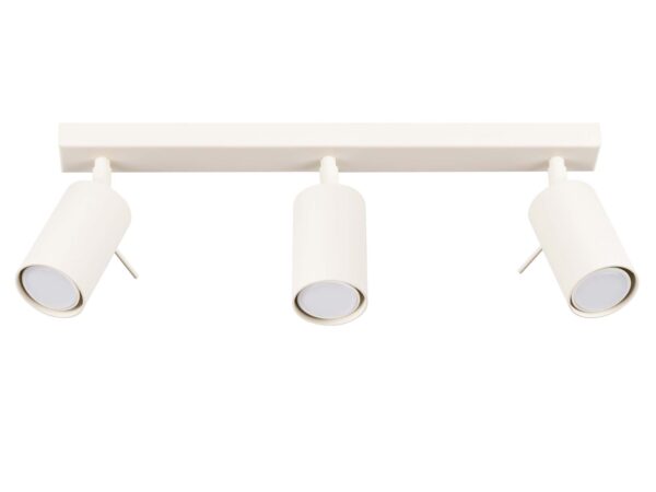 Biała listwa sufitowa z trzema regulowanymi reflektorami