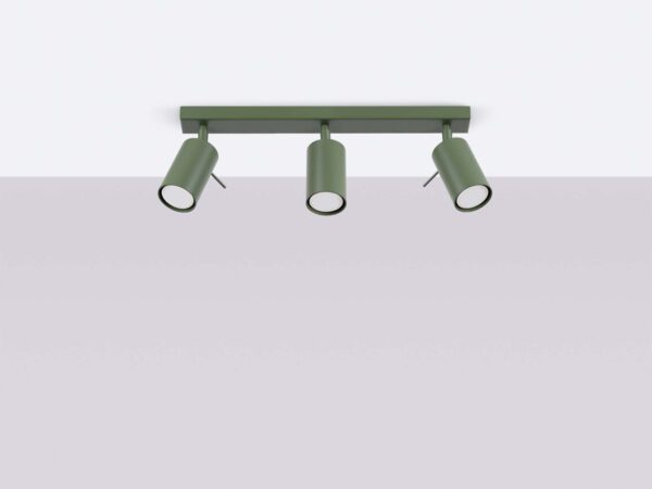 Potrójna lampa sufitowa zielona z regulowanymi reflektorami