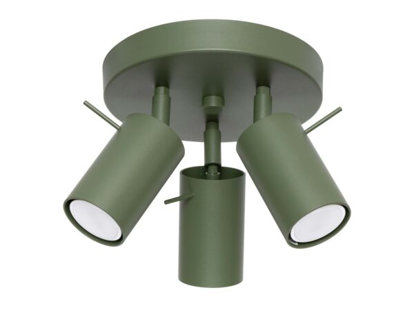 Plafon sufitowy zielony z trzema regulowanymi reflektorami