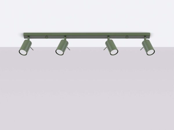 Lampa sufitowa listwa zielona z czterema regulowanymi reflektorami