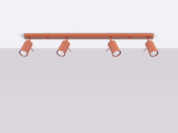 Ceglana lampa sufitowa listwa z czterema regulowanymi reflektorami