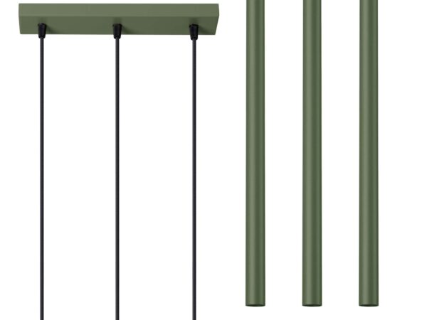 Zielona lampa wisząca potrójna z metalowymi tubami