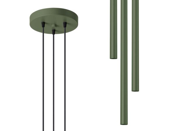 Zielona lampa wisząca potrójna z metalowymi tubami