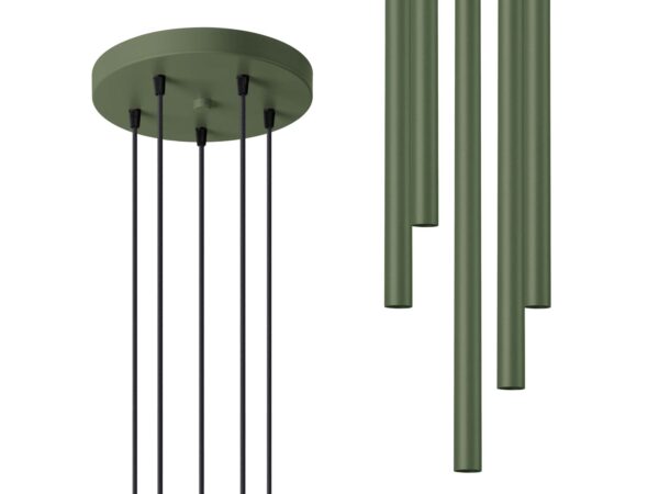 Zielona lampa wisząca sufitowa z pięcioma tubami metalowymi