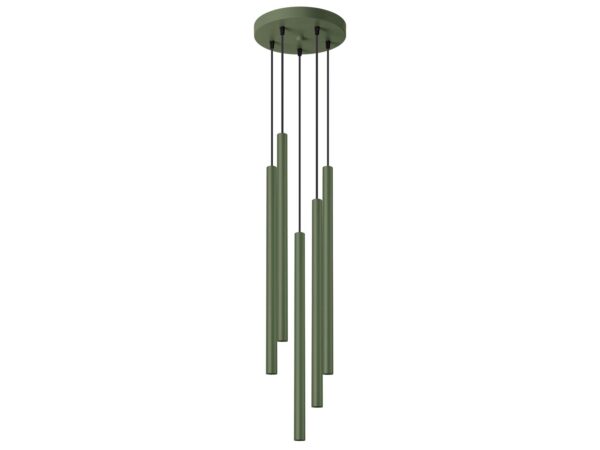 Zielona lampa wisząca sufitowa z pięcioma tubami