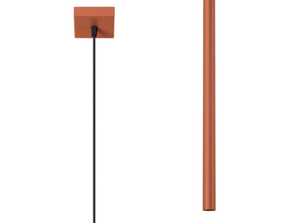 Miedziana lampa wisząca tubowa z kwadratowym mocowaniem sufitowym