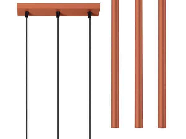 Miedziana lampa wisząca potrójna z czarnymi przewodami