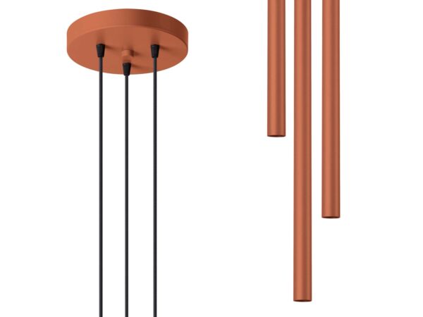Lampa wisząca potrójna miedziana z tubowymi kloszami