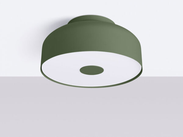 Zielony plafon sufitowy metalowy z białym dyfuzorem
