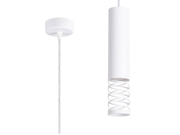 Biała lampa wisząca cylindryczna z ażurowym kloszem