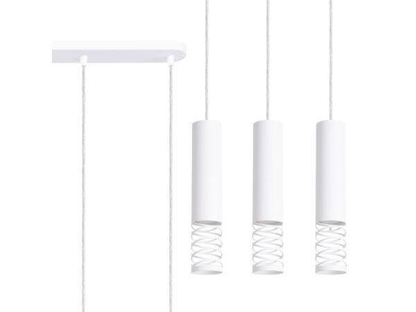 Biała lampa wisząca potrójna z dekoracyjnymi spiralami