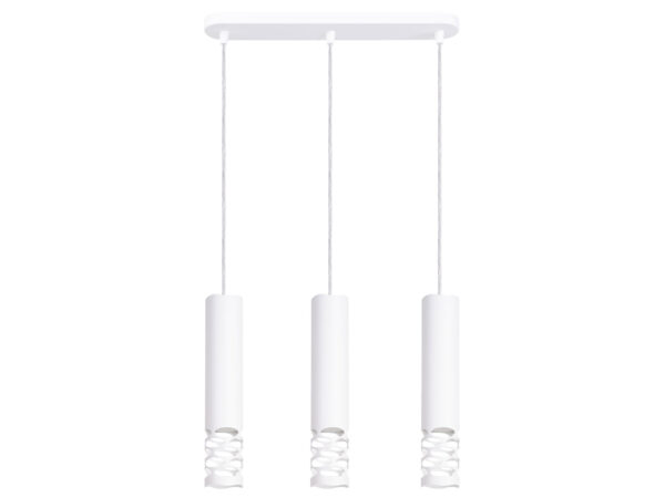 Biała lampa wisząca potrójna z ażurowymi kloszami tubowymi