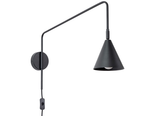 Czarny kinkiet ścienny na wysięgniku z kloszem stożkowym