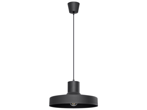 Grafitowa lampa wisząca z płaskim kloszem industrialnym