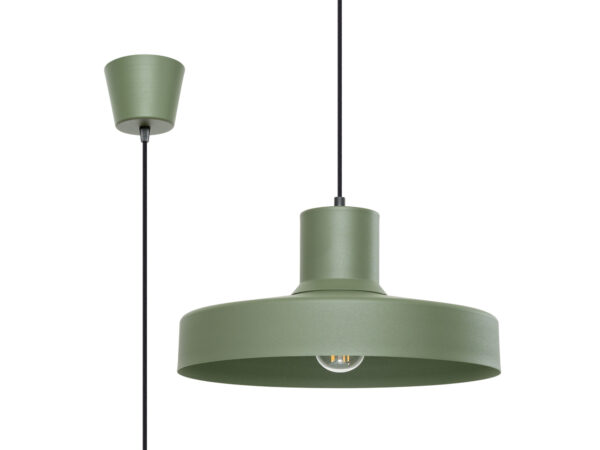 Zielona lampa wisząca metalowa z płaskim kloszem