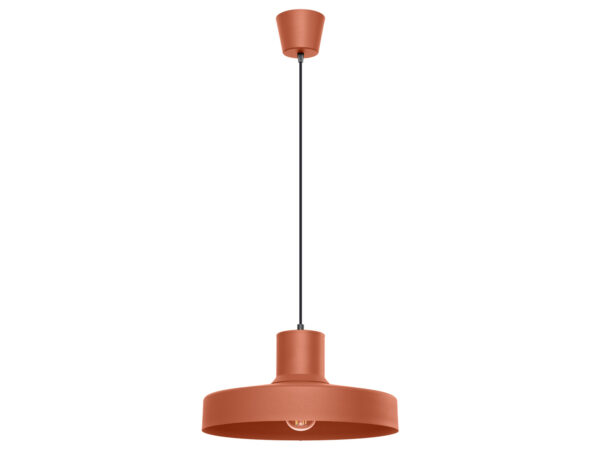 Wisząca lampa sufitowa ceglasta z płaskim kloszem metalowym