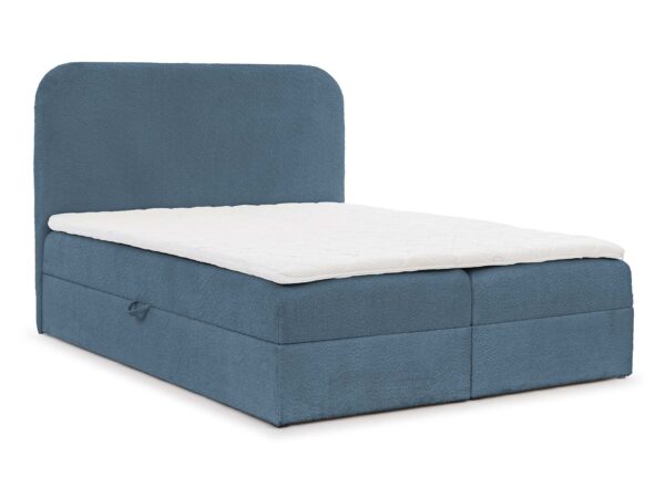 Tapicerowane łóżko kontynentalne niebieskie z zaokrąglonym zagłówkiem